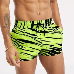 ASOS DESIGN Co-Ord Swim Short In Neon Zebra Super Short Length Size M